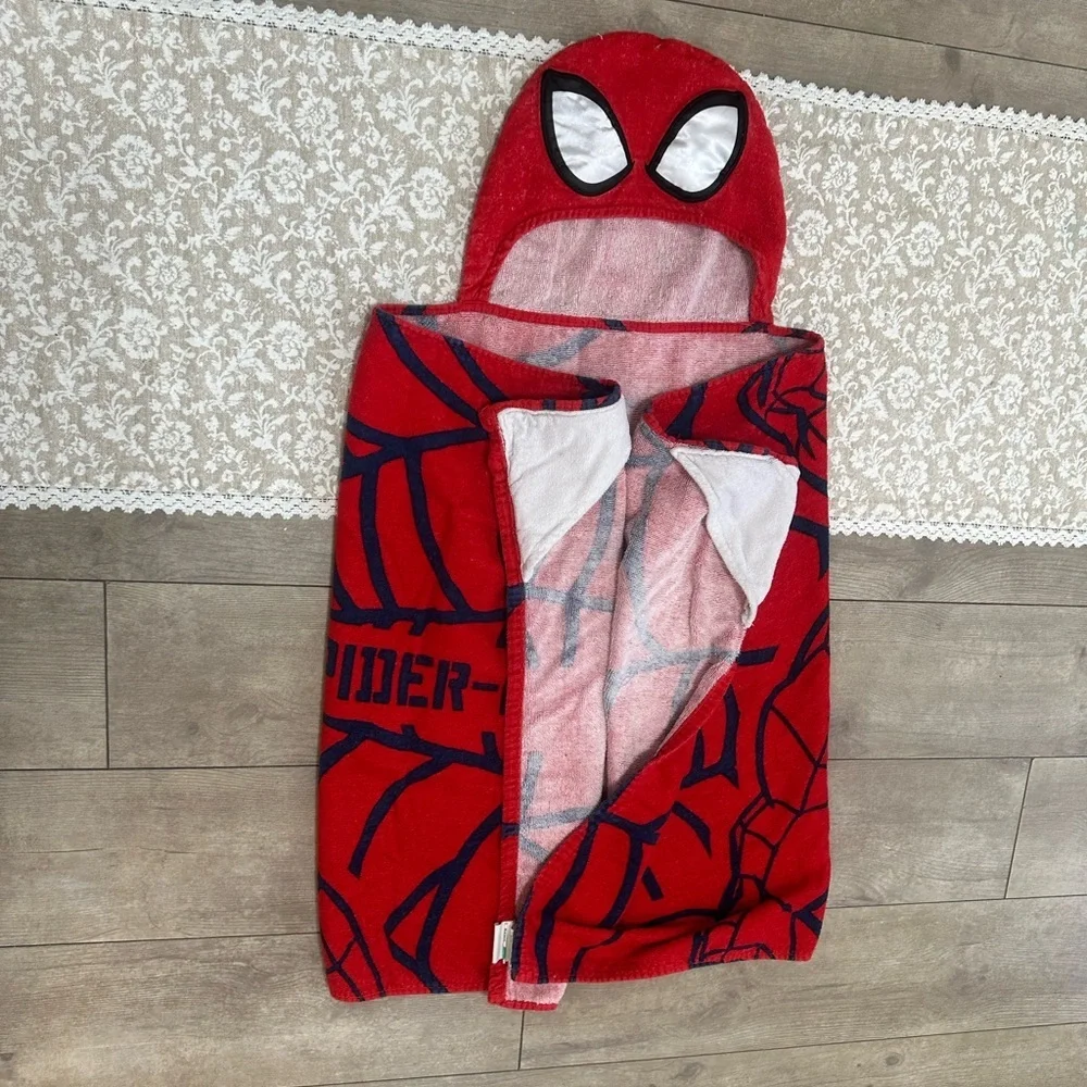 Marvel Spider-Man Kids Hooded Bath Towel Cozy Cotton Terry Black Red